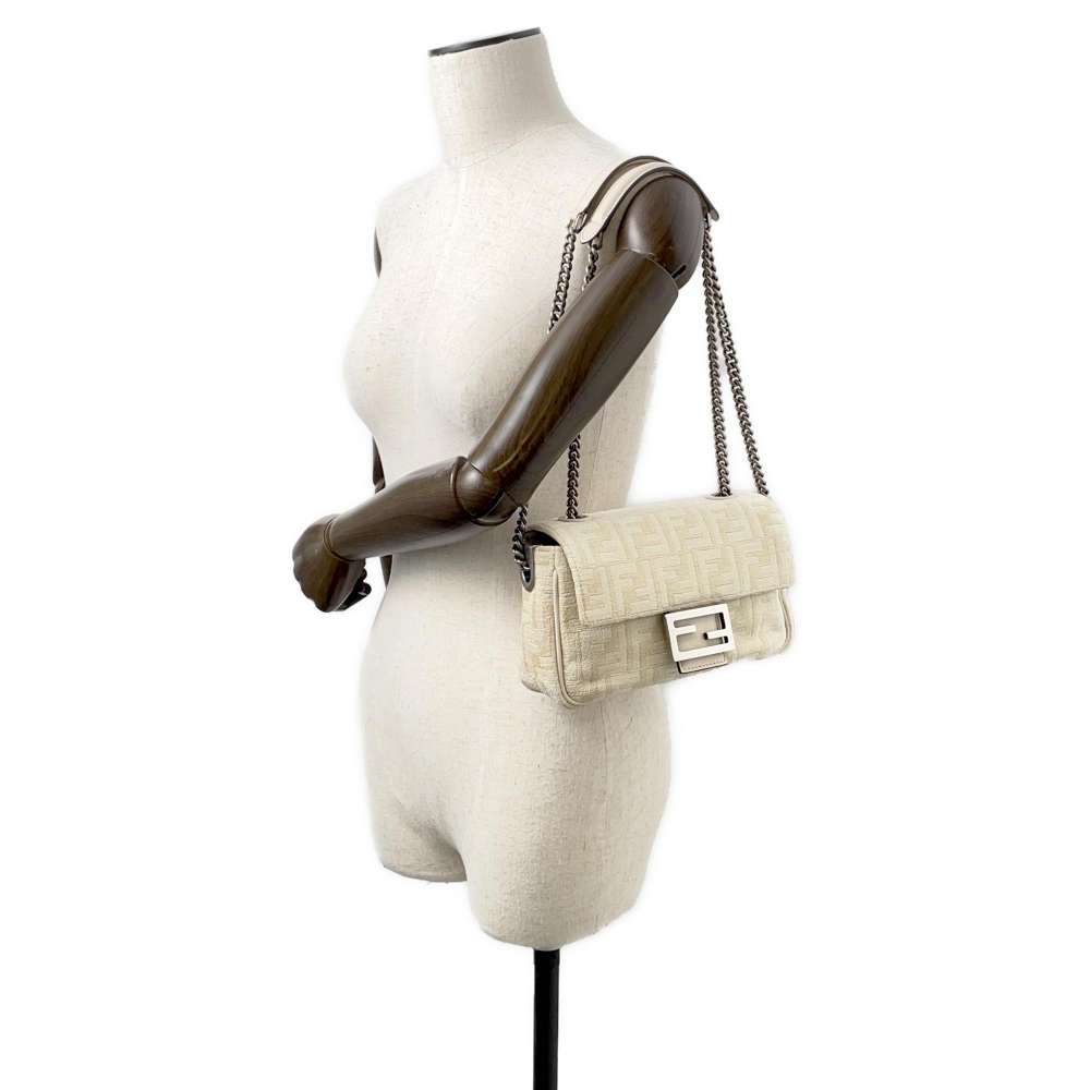 FENDI Baguette ChainShoulder Ivory 8BR793 pile