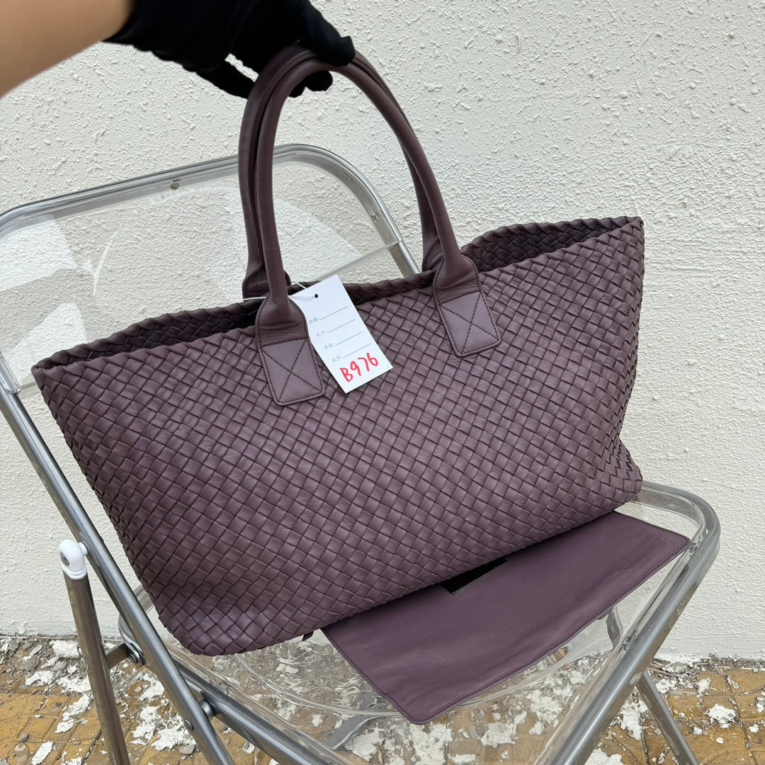 Bottega Veneta Cabat Large Intreccio Leather Tote Bag Dark Lavender Purple 40-43cm