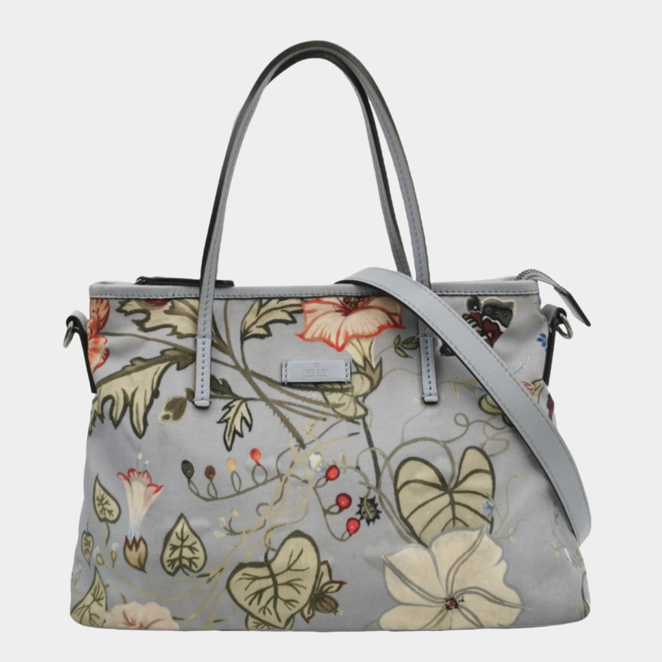 Gucci Flora Knight Tote Blue Nylon and Leather Small