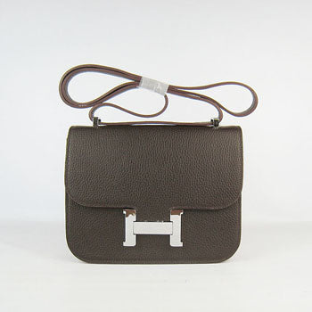 Luxury Hermes Constance Cowskin Leather Bag dark coffee silver