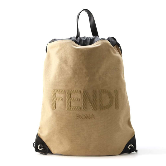 FENDI Backpack Beige/Black 7VZ057 Canvas Leather