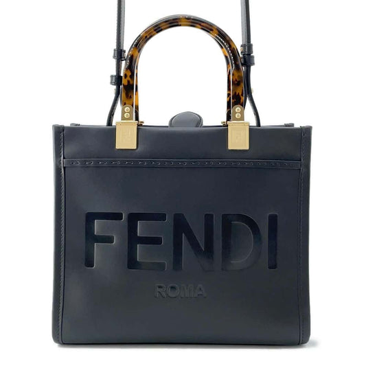 FENDI Sunshine 2WAY Handbag Black 8BH394 Leather Size Small