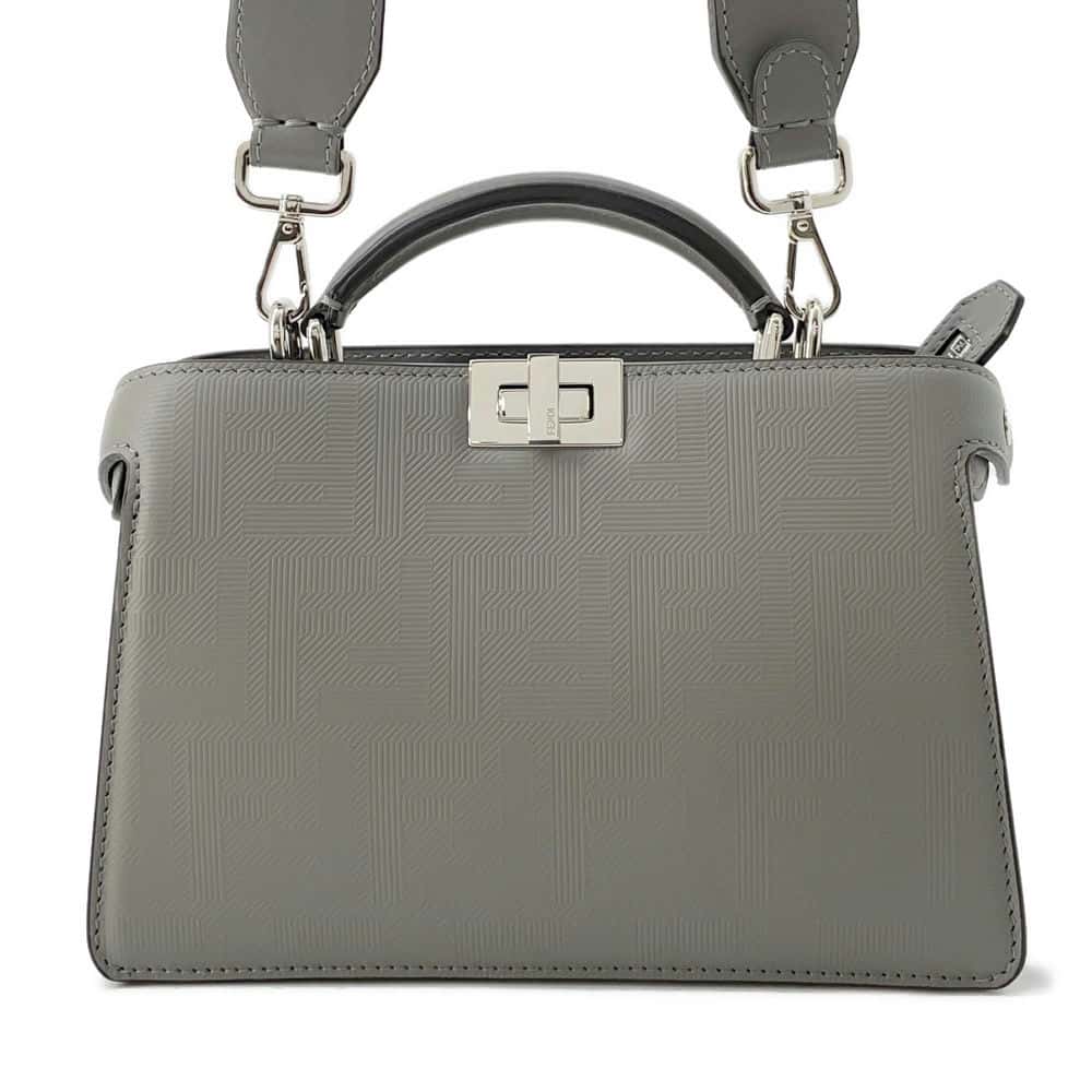 FENDI Peekaboo I.C.U. X-Cross 2WAY Shoulder Bag Gray 7VA582 Leather Size Small