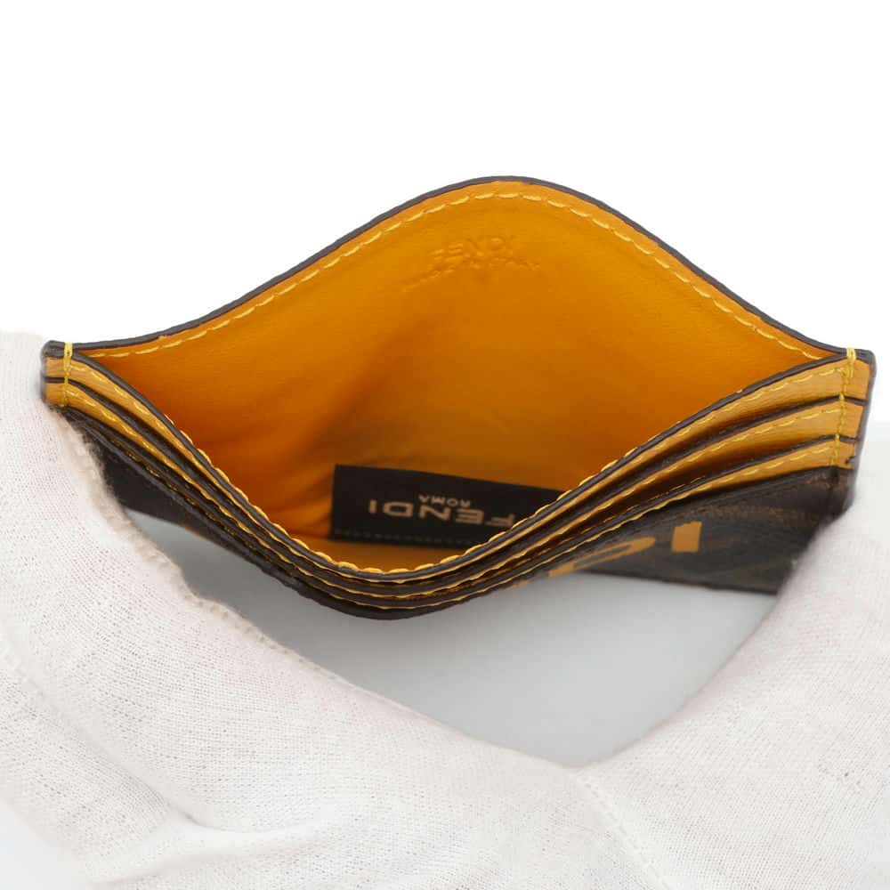 FENDI Card Case Brown/Yellow 7M0333 PVC Leather