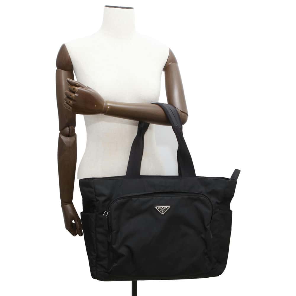 PRADA Tote Bag Black Nylon Leather