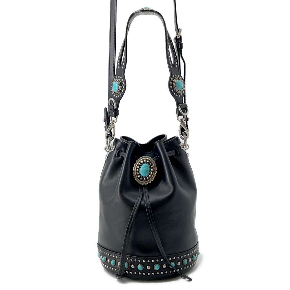 PRADA Stone 2way Bucket Bag Black Leather