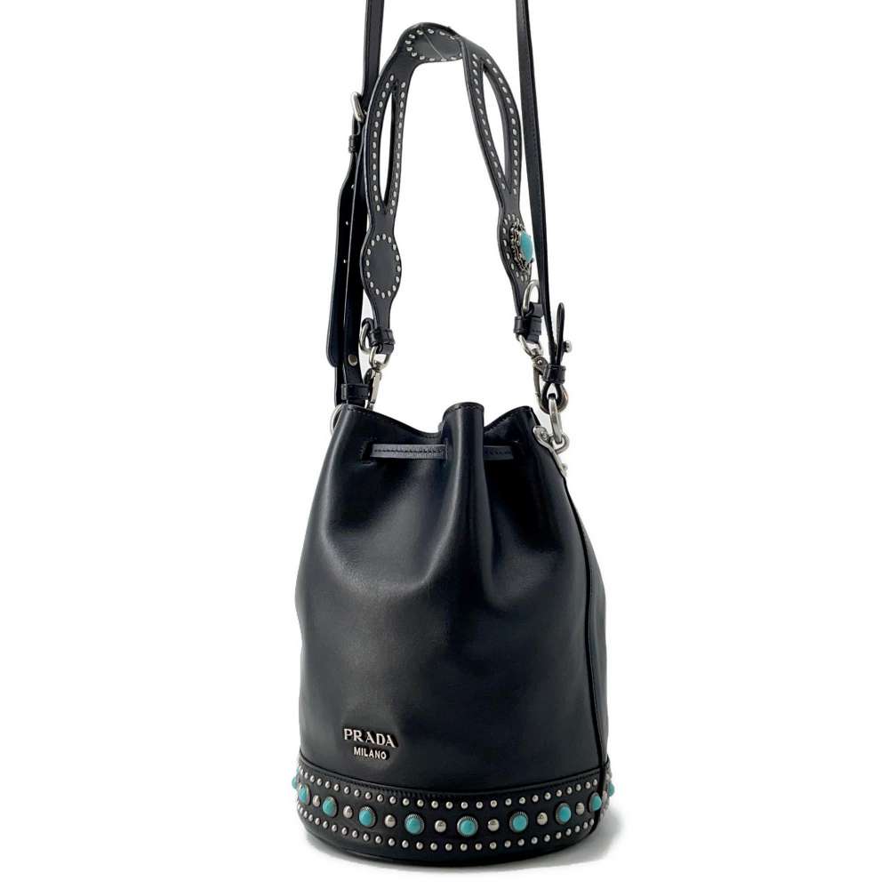 PRADA Stone 2way Bucket Bag Black Leather