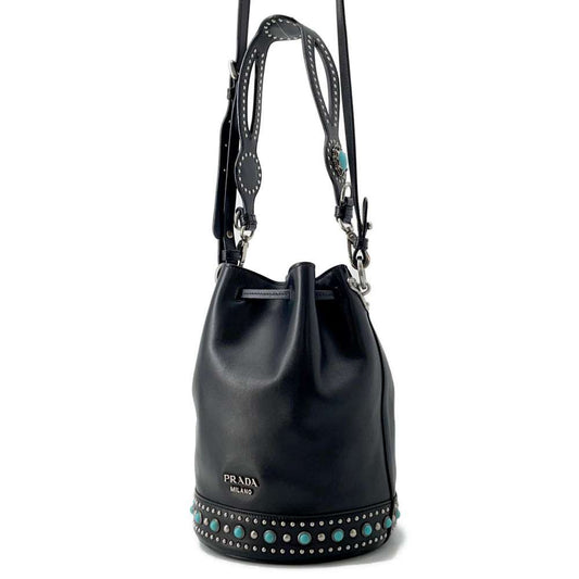 PRADA Stone 2way Bucket Bag Black Leather