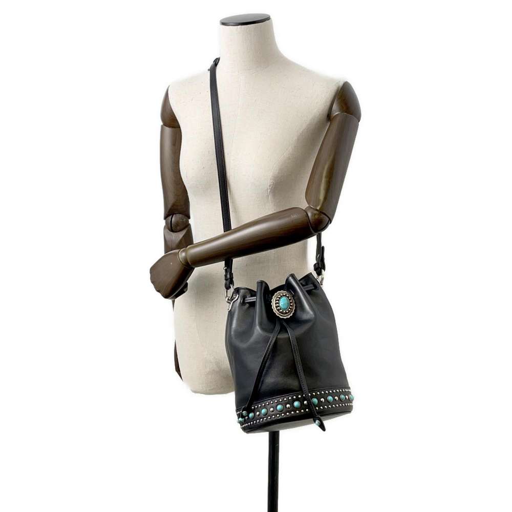 PRADA Stone 2way Bucket Bag Black Leather