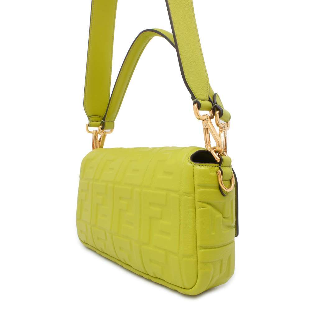 FENDI Shoulder Bag Baguette Zucca Green 8BR600 Leather