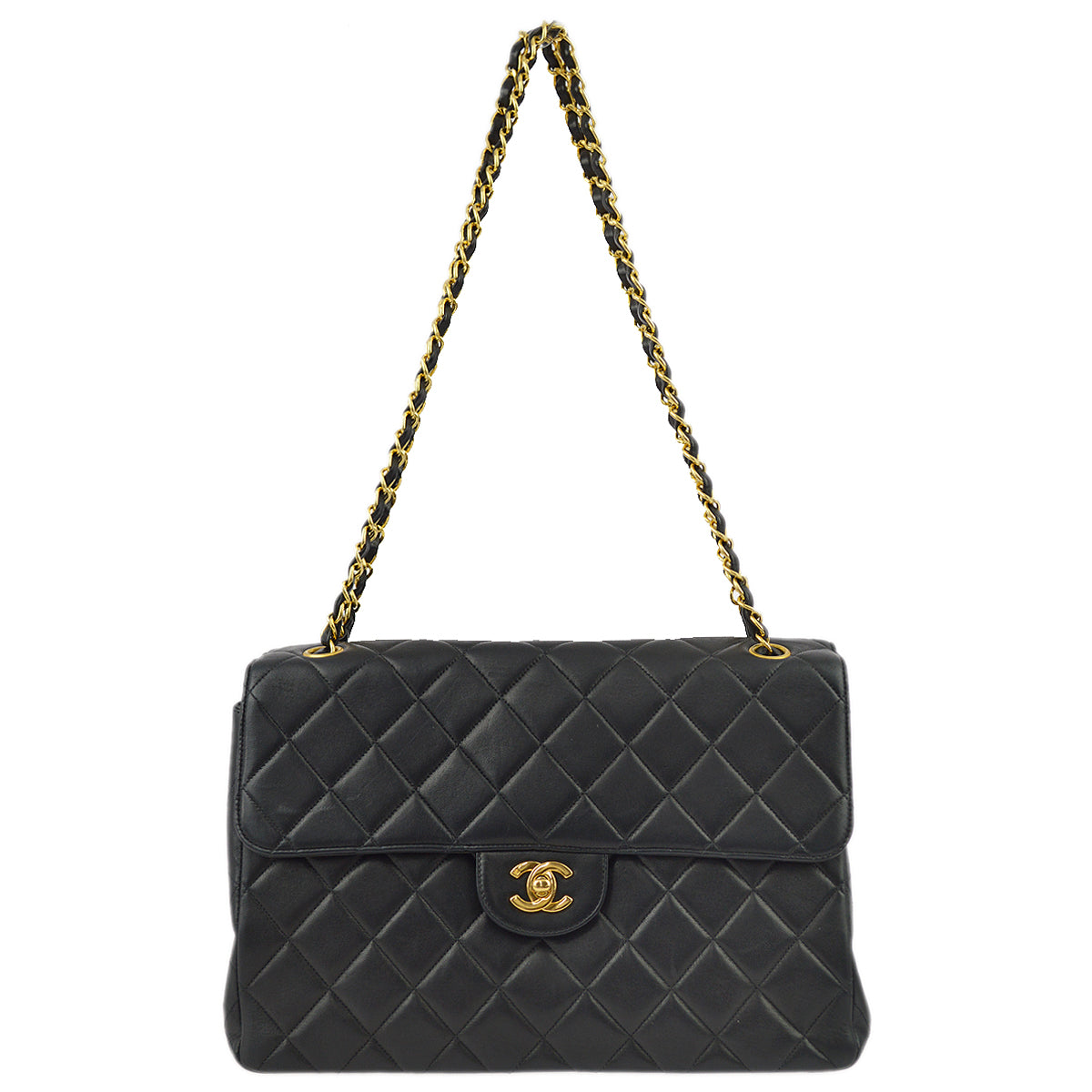 Chanel Black Lambskin jumbo Double Sided Classic Flap Bag