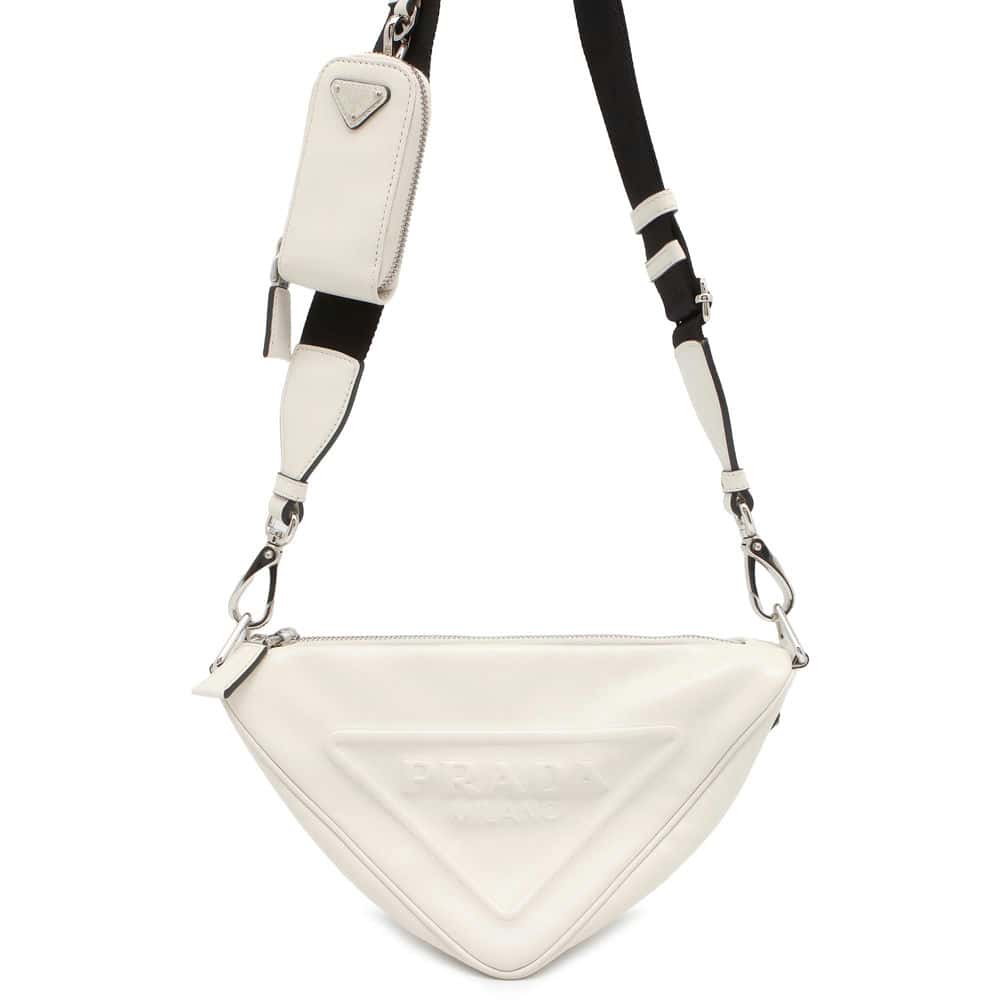 PRADA Logo embossed triangle shoulder bag White Leather