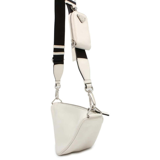 PRADA Logo embossed triangle shoulder bag White Leather