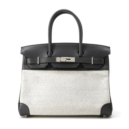 HERMES Birkin Gray/ Ecru Toile H Box Calf Leather Size 30
