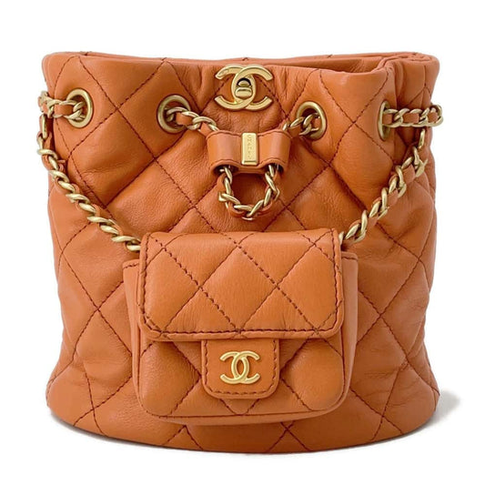 Chanel Matelasse Backpack with Mini Bag Pouch Orange AS3947 Leather Size Small