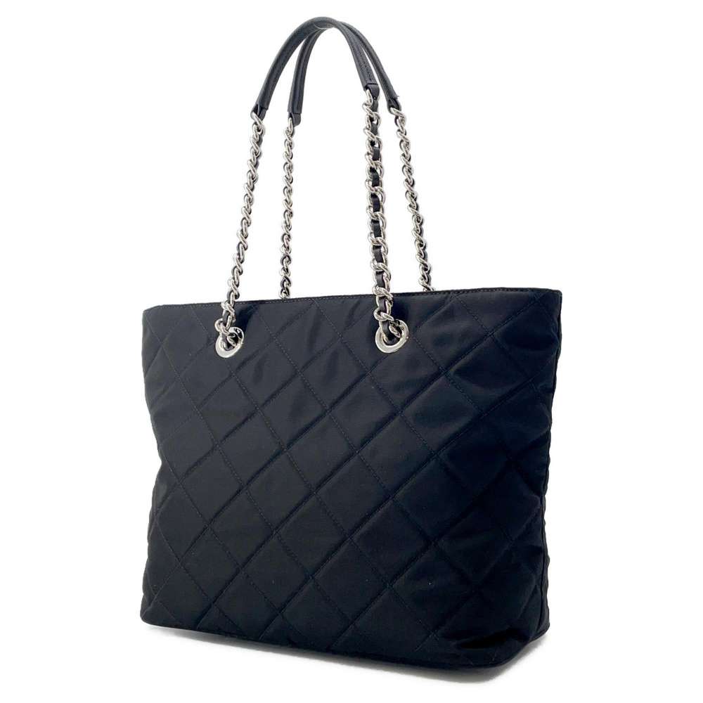 PRADA Quilted ChainTote Bag Black Nylon Leather