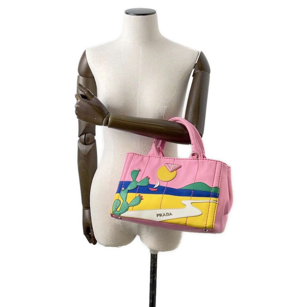 PRADA Canapa Patchwork Pink/Multicolor Canvas Luxury Handbag