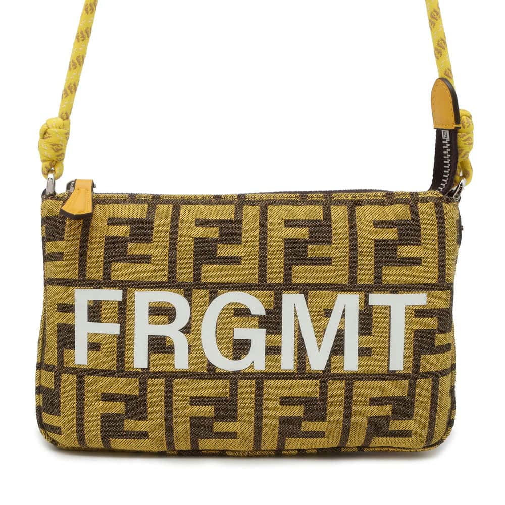 FENDI Fragment Collaboration Baguette Slim Clutch Yellow/Brown/White 8BS073 Canvas