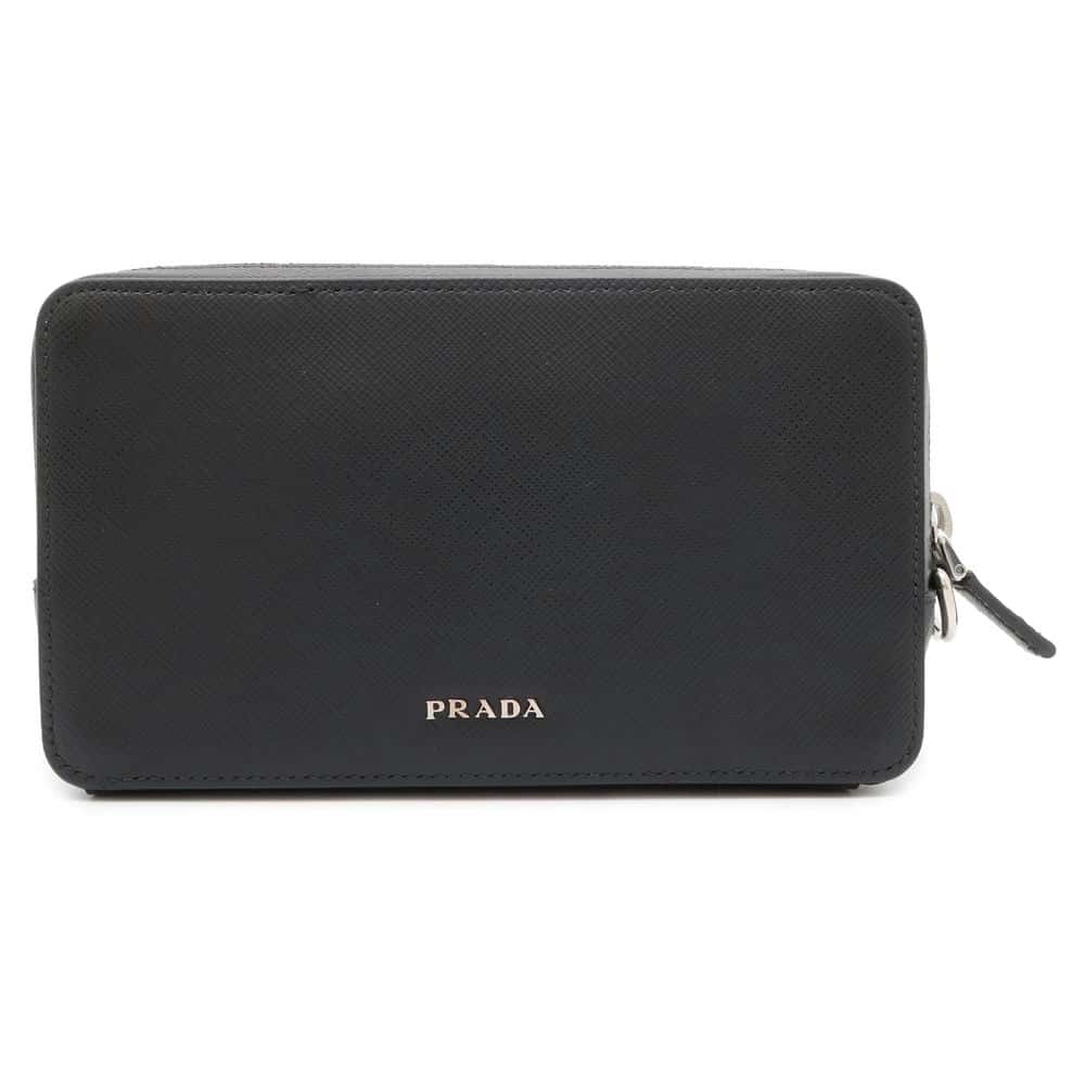 PRADA Pouch Black Saffiano Leather Luxury Handbag