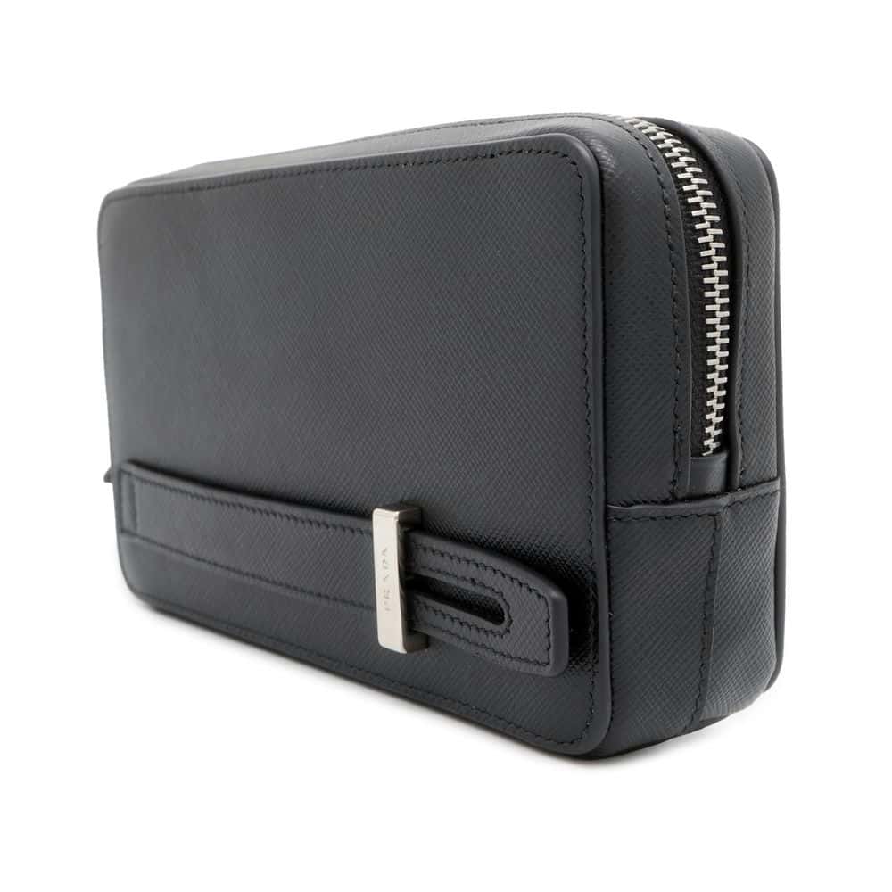 PRADA Pouch Black Saffiano Leather Luxury Handbag