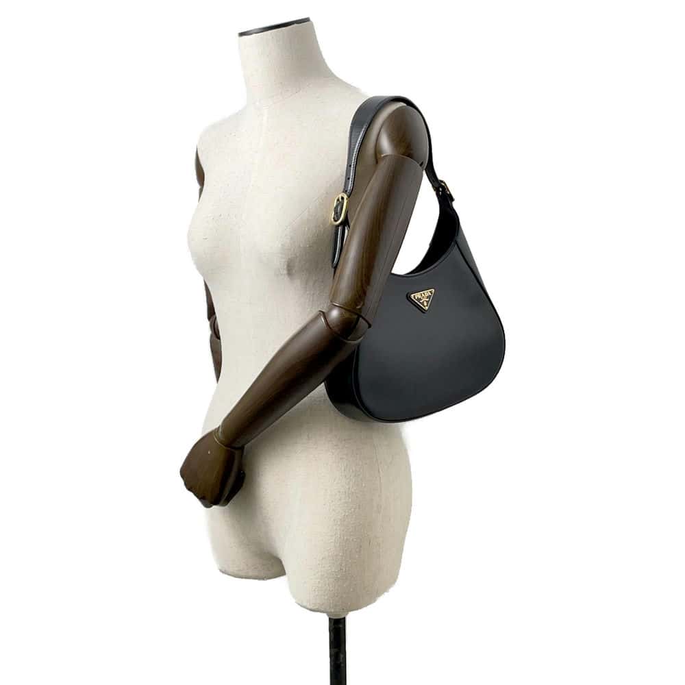PRADA Triangle Logo One Shoulder Bag Black Leather