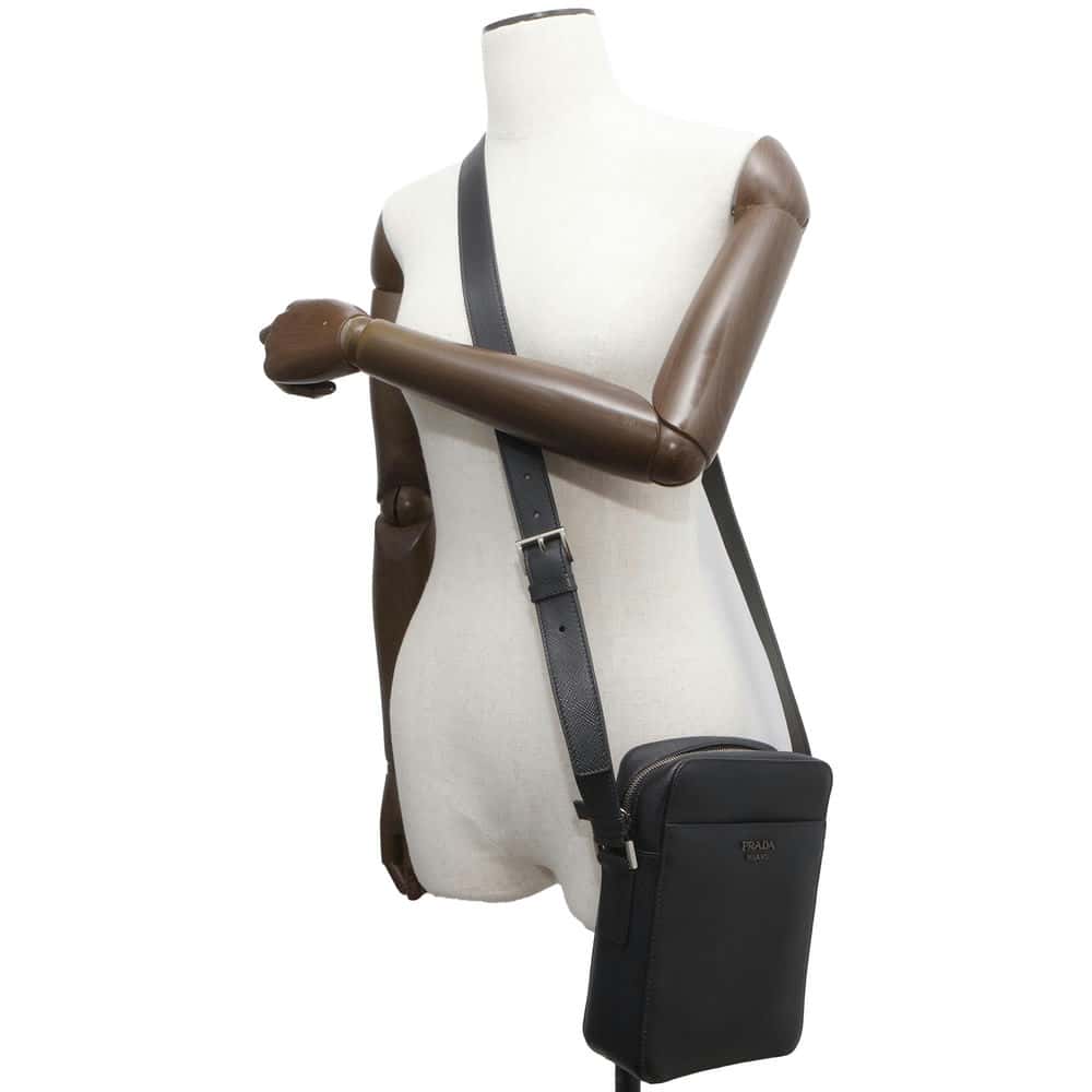 PRADA Saffiano Leather Shoulder Bag with Logo Black Leather