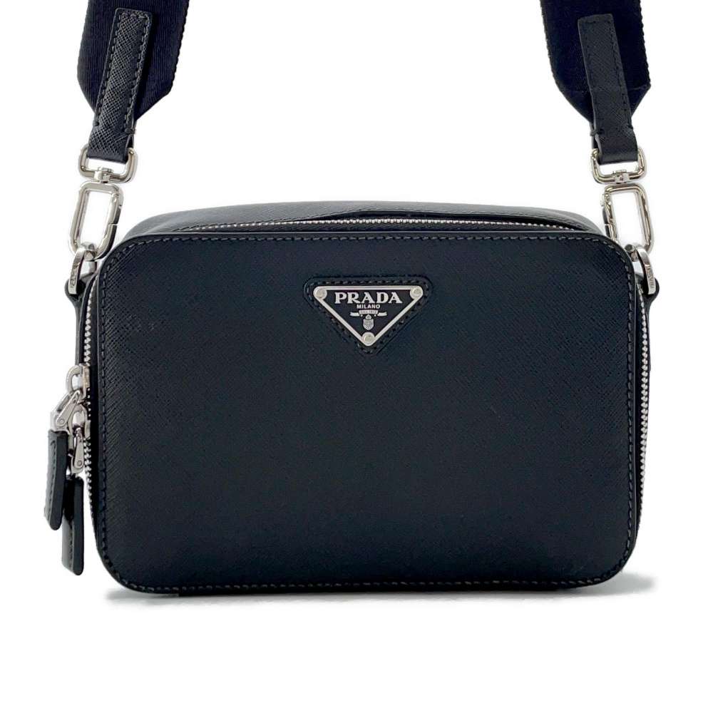 PRADA Triangle Logo Brique Shoulder Black Saffiano LeatherLeather Luxury Handbag