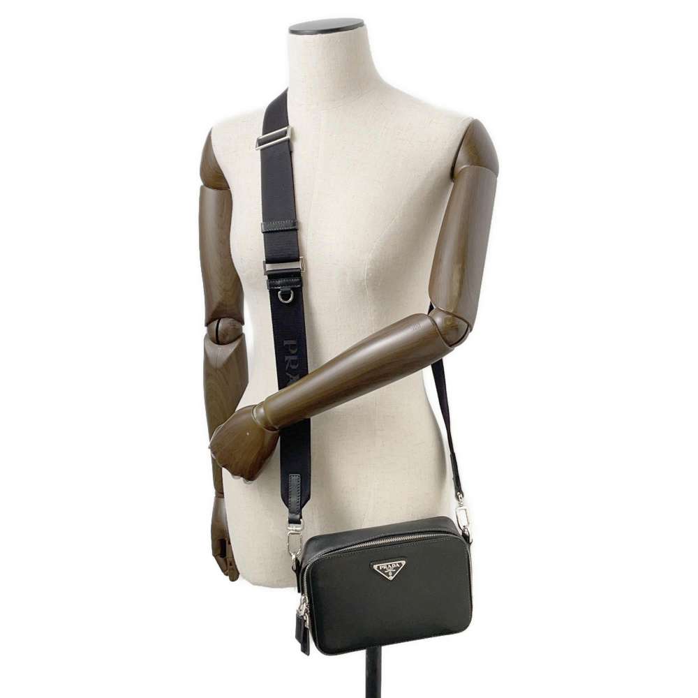 PRADA Triangle Logo Brique Shoulder Black Saffiano LeatherLeather Luxury Handbag