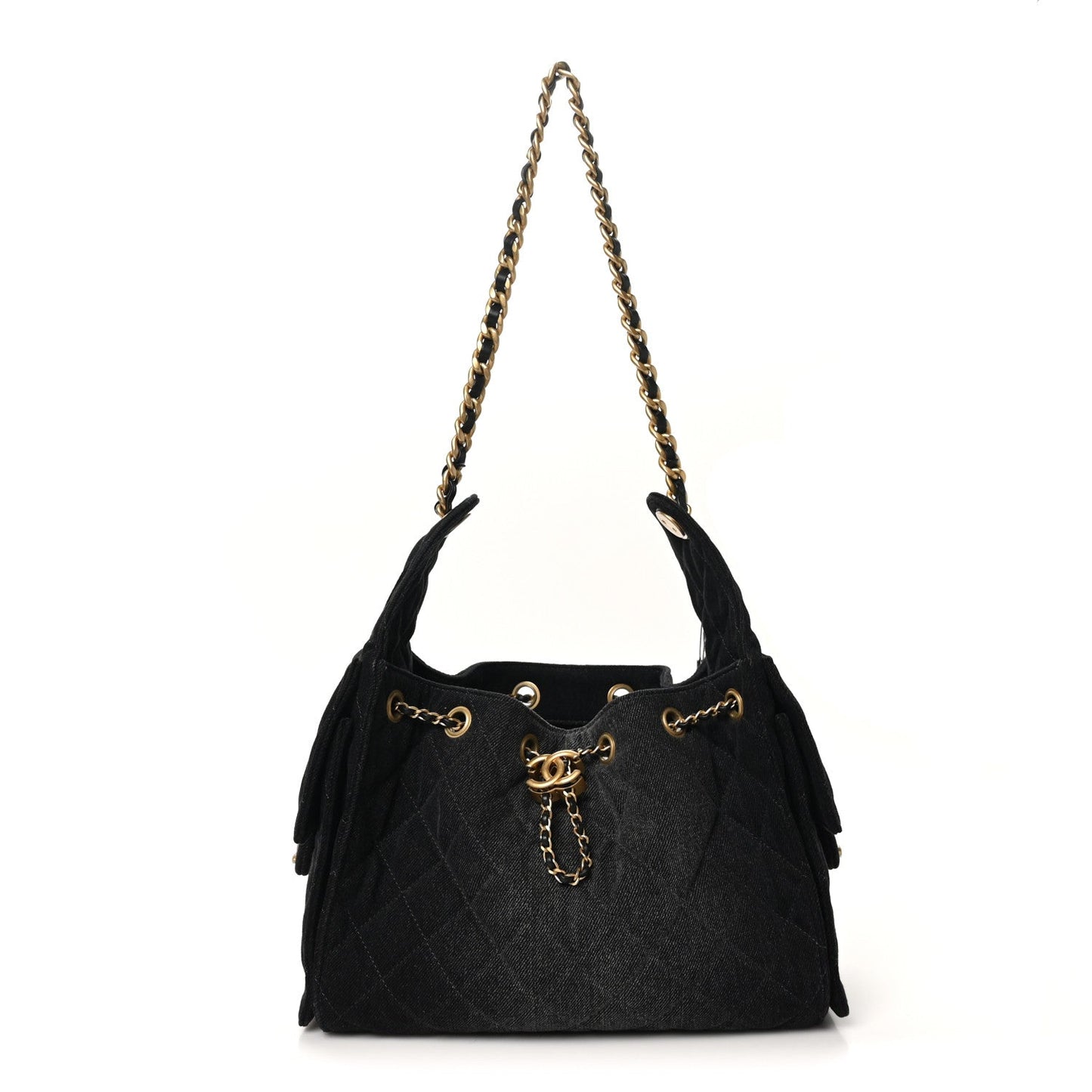 Washed Quilted Small Chanel 25 Handbag Black