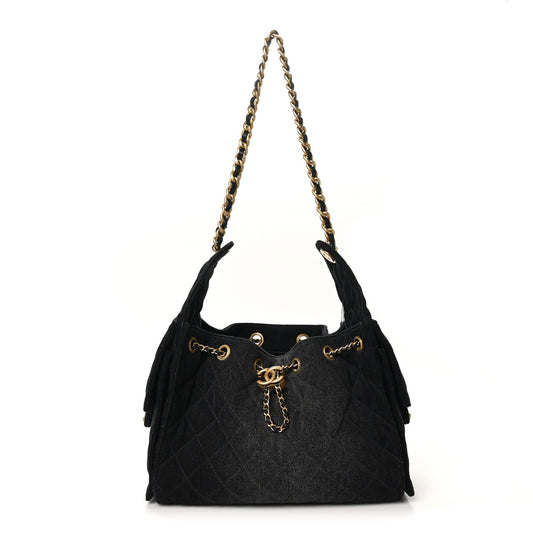 Washed Quilted Small Chanel 25 Handbag Black