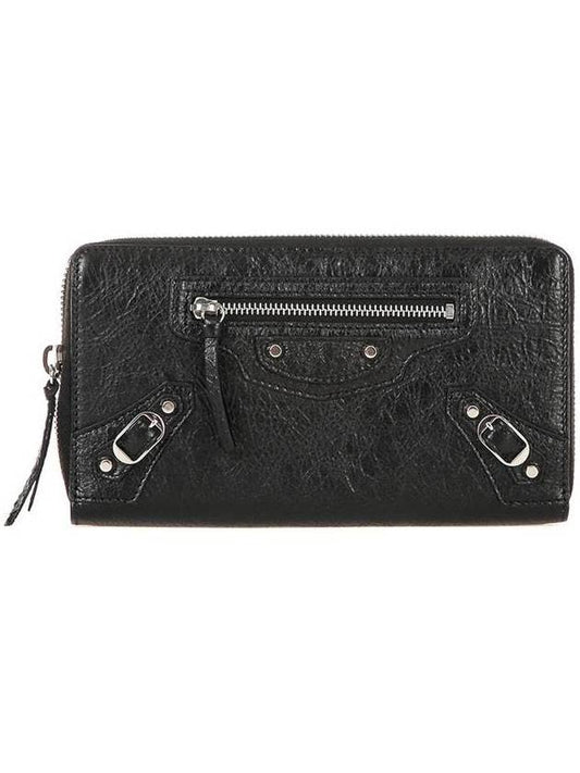 Luxury Balenciaga Trending 2026 Classic Motor Silver Zipper Around Long Wallet Black