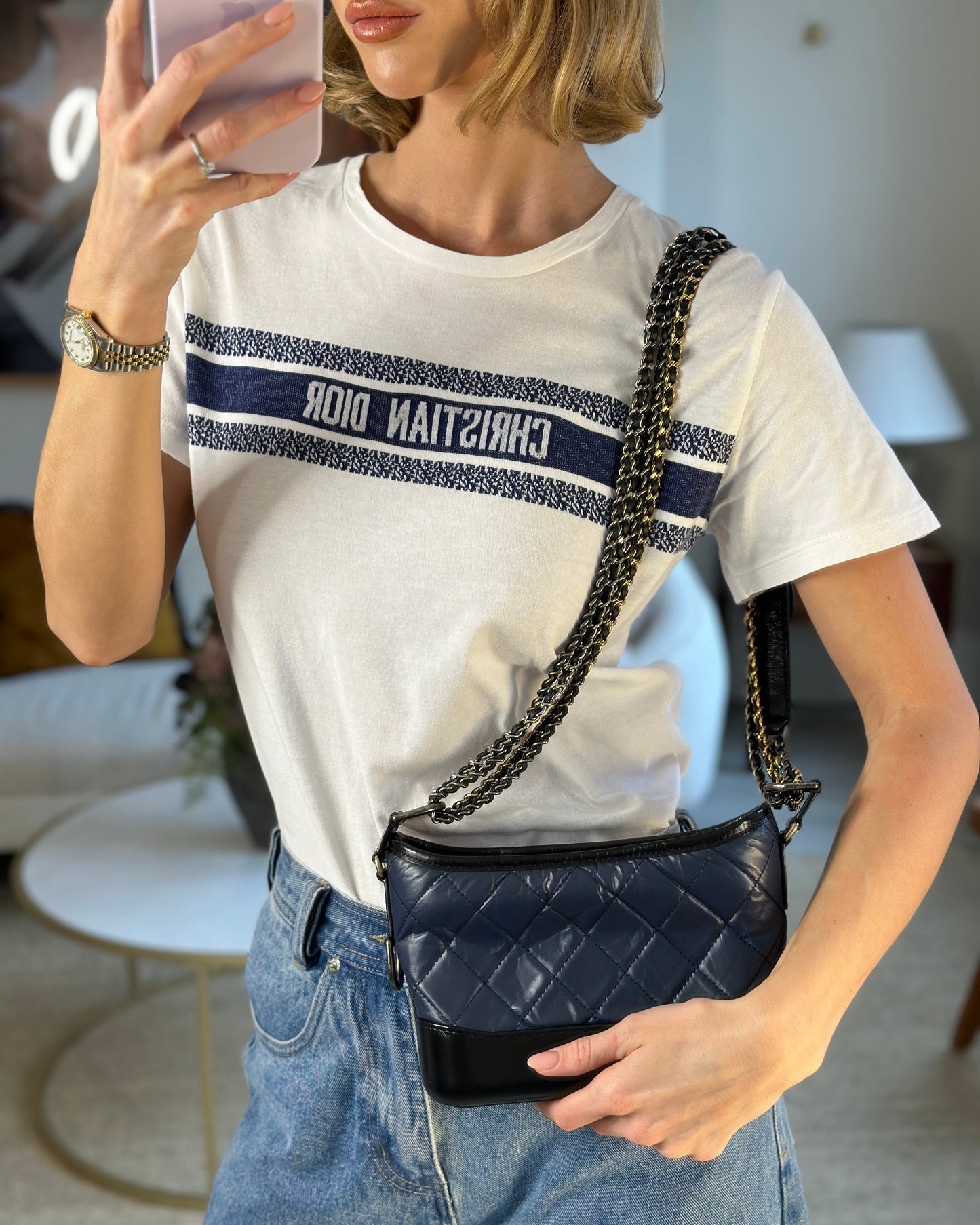Chanel Blue & Black Small Gabrielle Bag in Lambskin Leather with Mixed Hardware