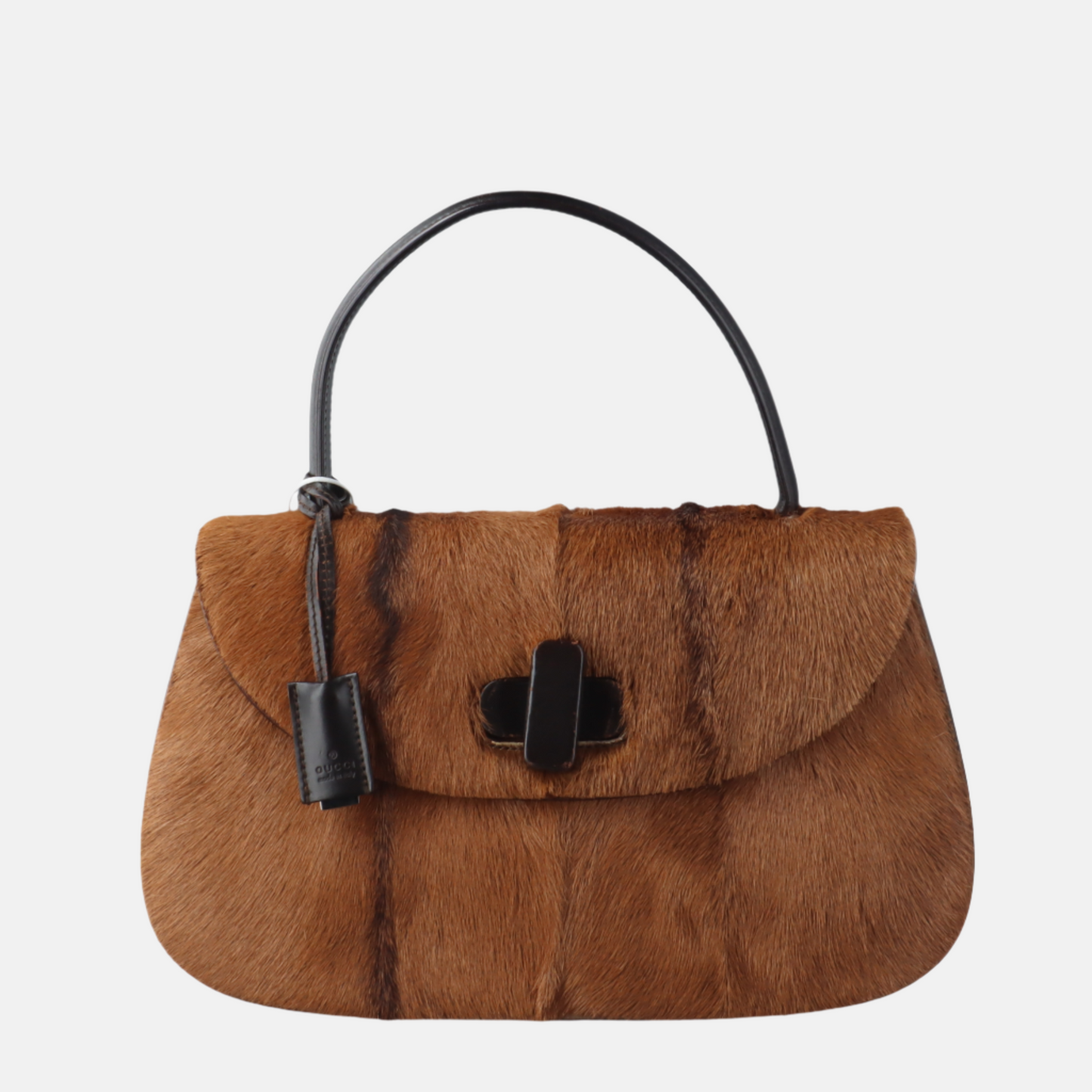 Gucci Bamboo 1947 Top Handle Bag Leather Medium Brown Pony-style Calfskin Leather