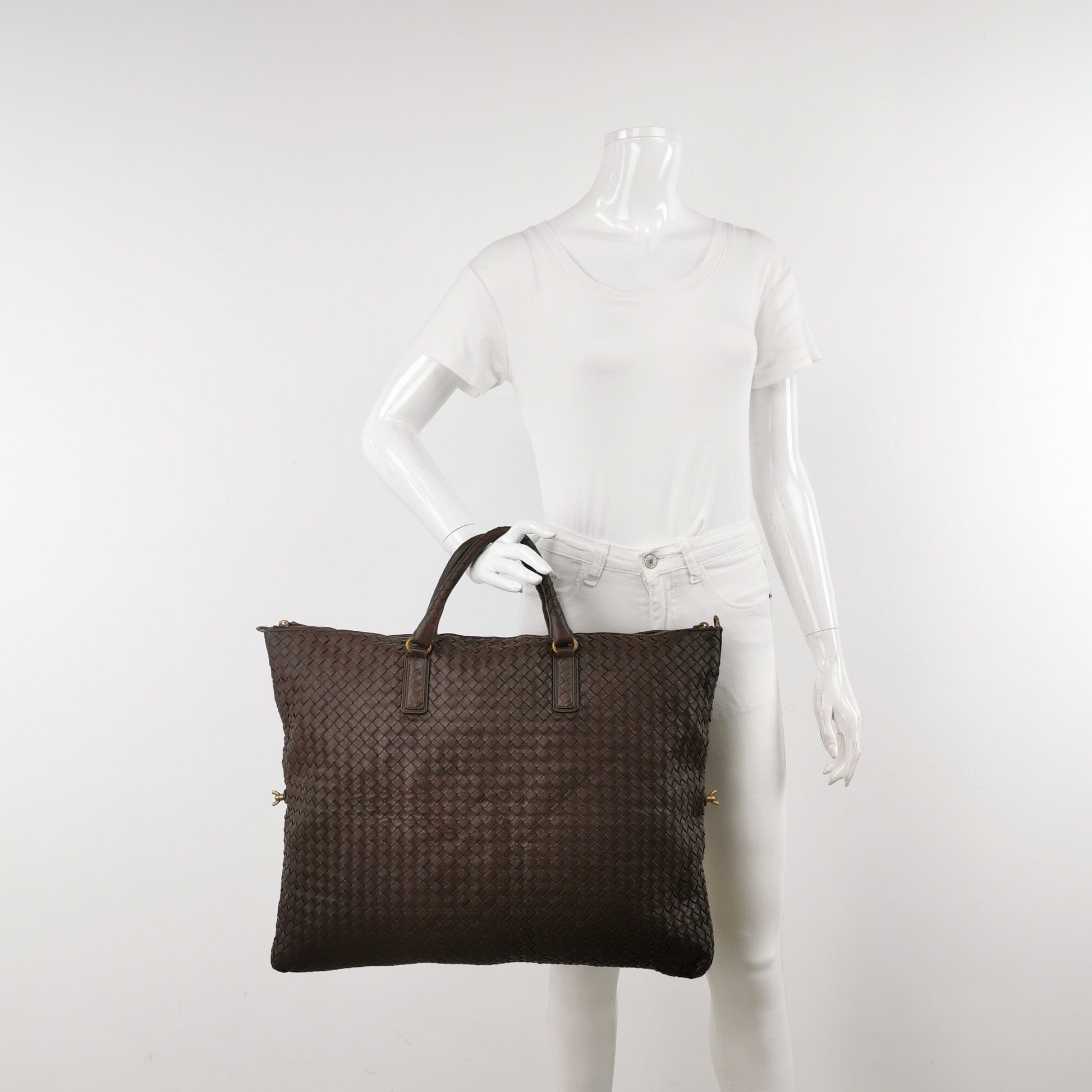 Bottega Veneta Maxi Convertible Tote Dark Chocolate Brown Leather Gold Hardware 54cm