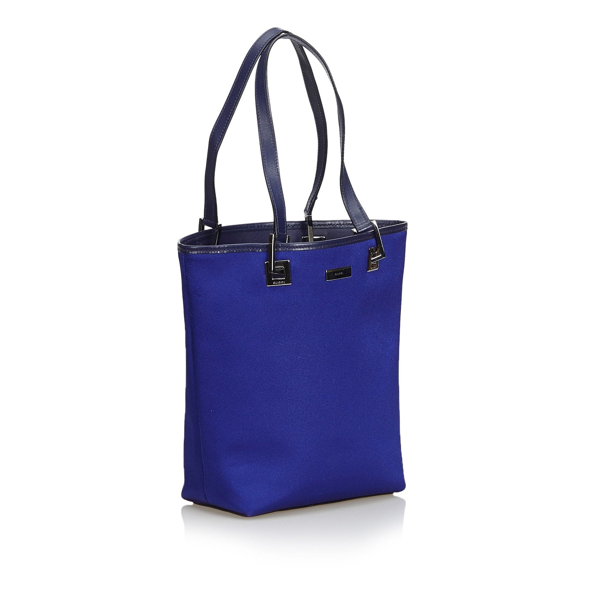 Gucci Blue Leather Canvas Tote