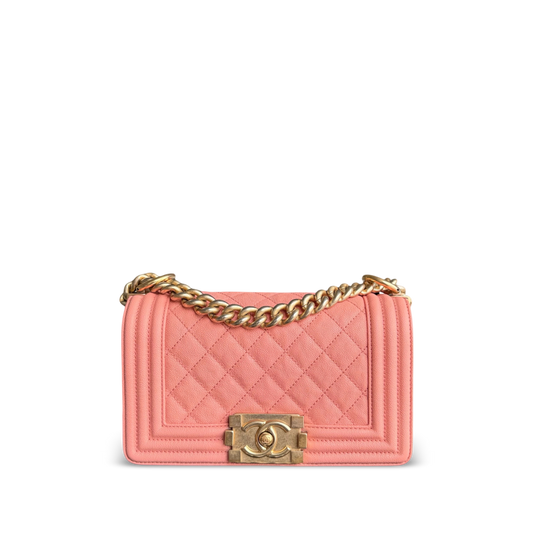 Chanel Boy Small - Caviar 20CM Quilted Blush Gold Hardware Series 27