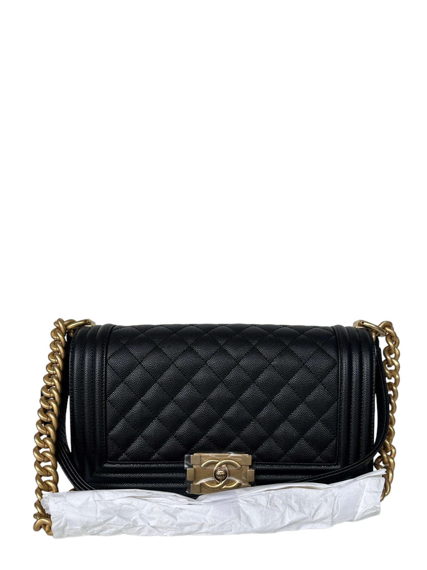 Chanel 2023 NEW Black Caviar Leather Quilted Medium Boy Bag