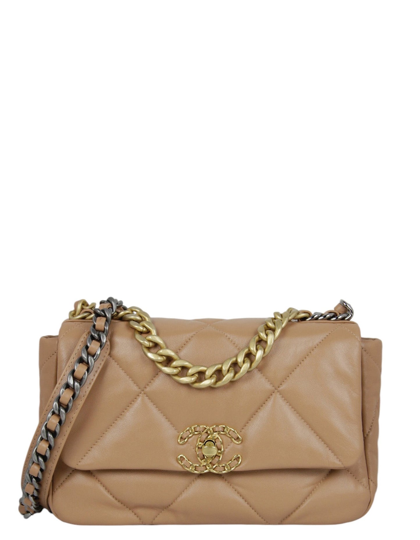 Chanel 2024 Dark Beige Lambskin Quilted Medium 19 Bag
