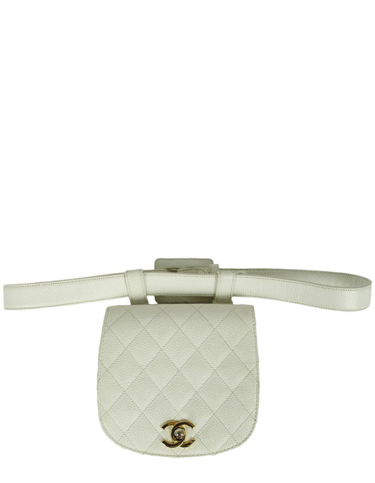 Chanel 1990s White Quilted Belt Bag sz 85/34"