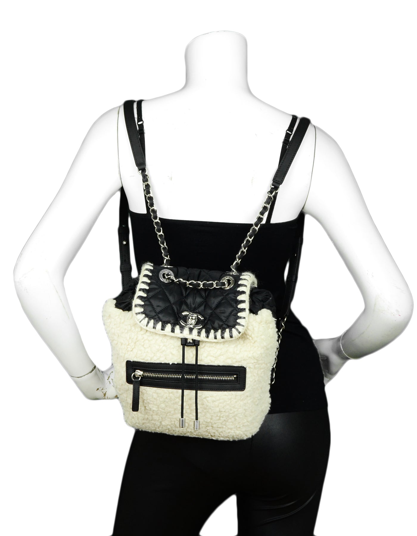 Chanel Black/Ecru Nylon & Shearling Coco Neige Backpack
