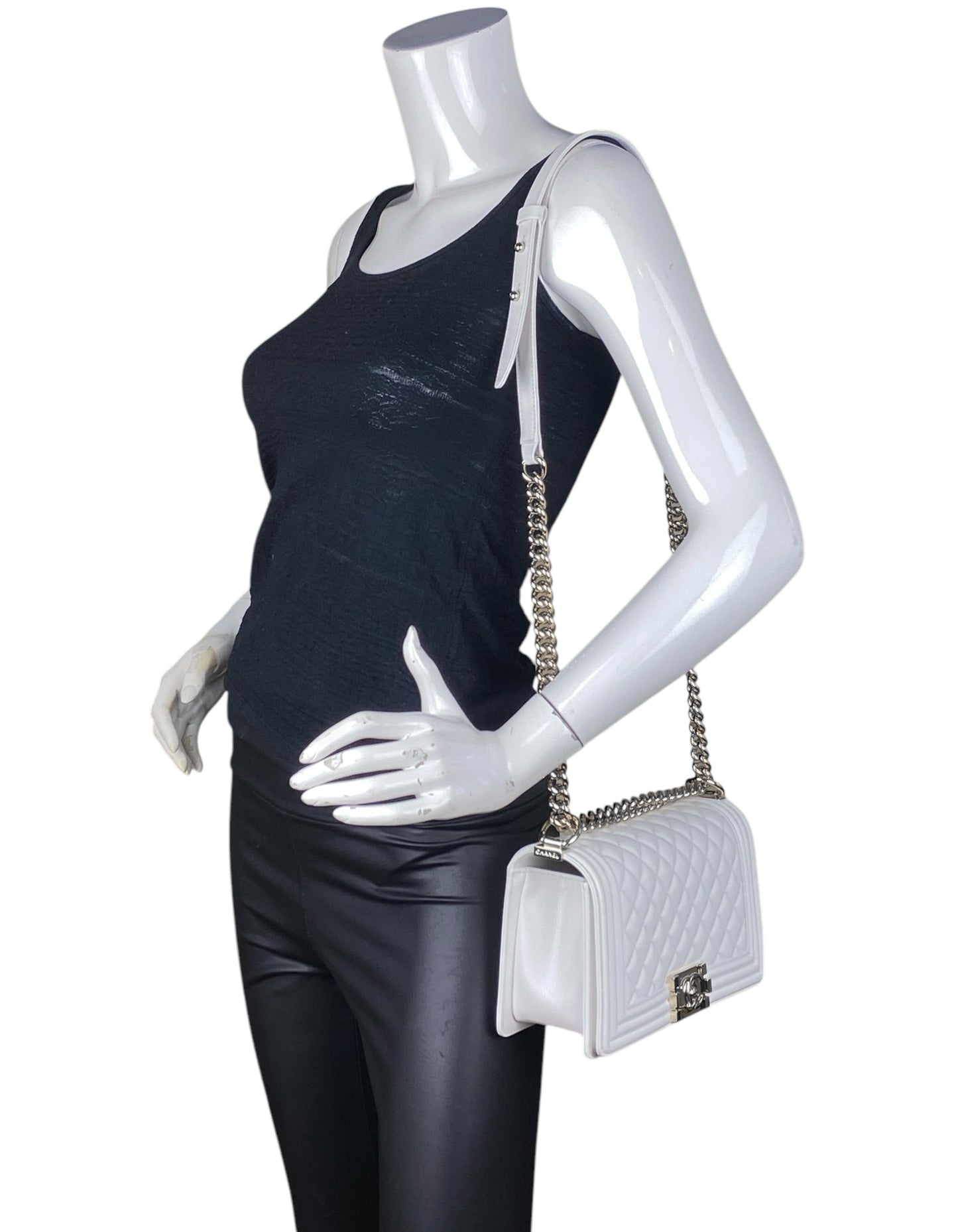 Chanel 2025 White Caviar Medium Boy Bag