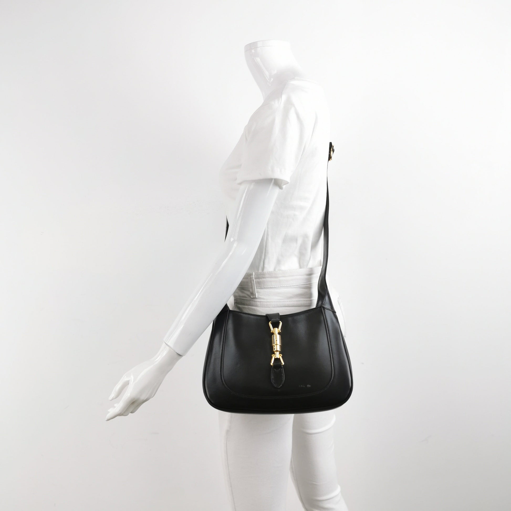 Gucci Jackie 1961 Black Leather Bag Small With Long Strap