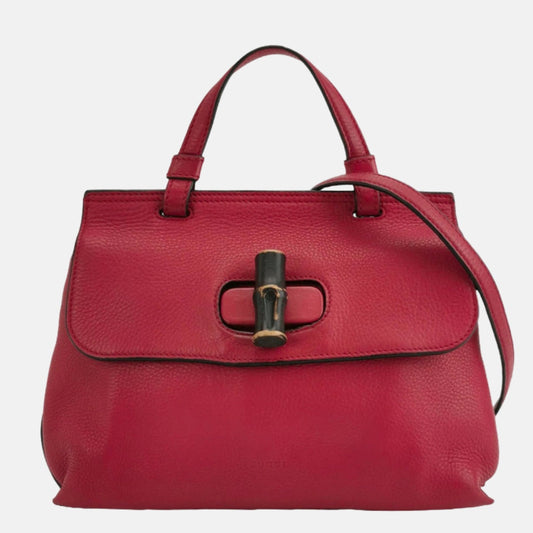 Gucci Pink Leather Small Bamboo Daily Top Handle Bag