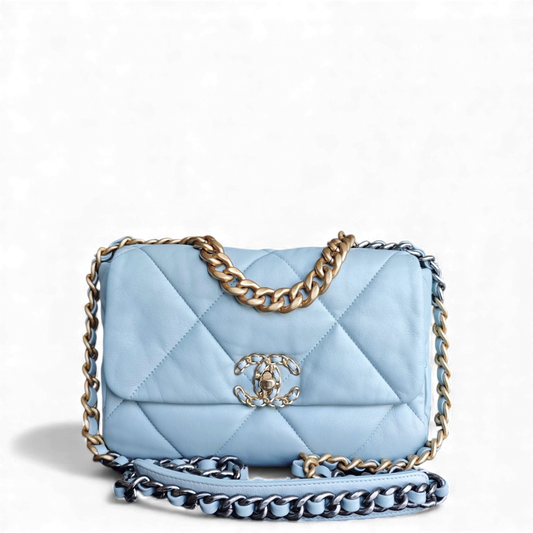Chanel C19 Small 19 Bag Quilted Goatskin Light Blue Two-Tone Hardware Microchip