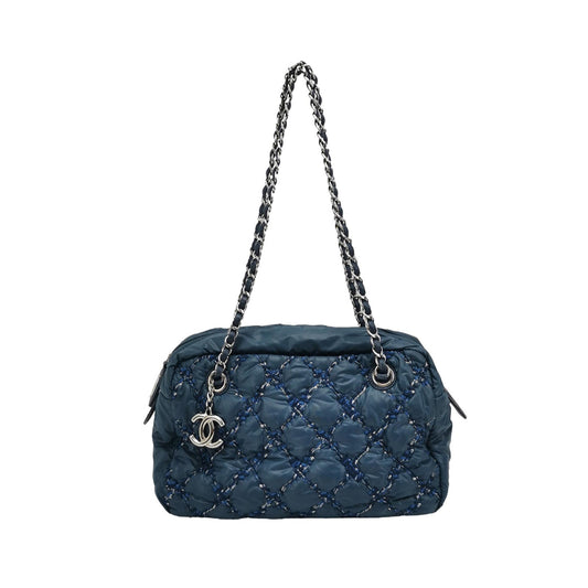 Chanel Paris-Byzance Tweed On Stitch Navy Nylon Bag