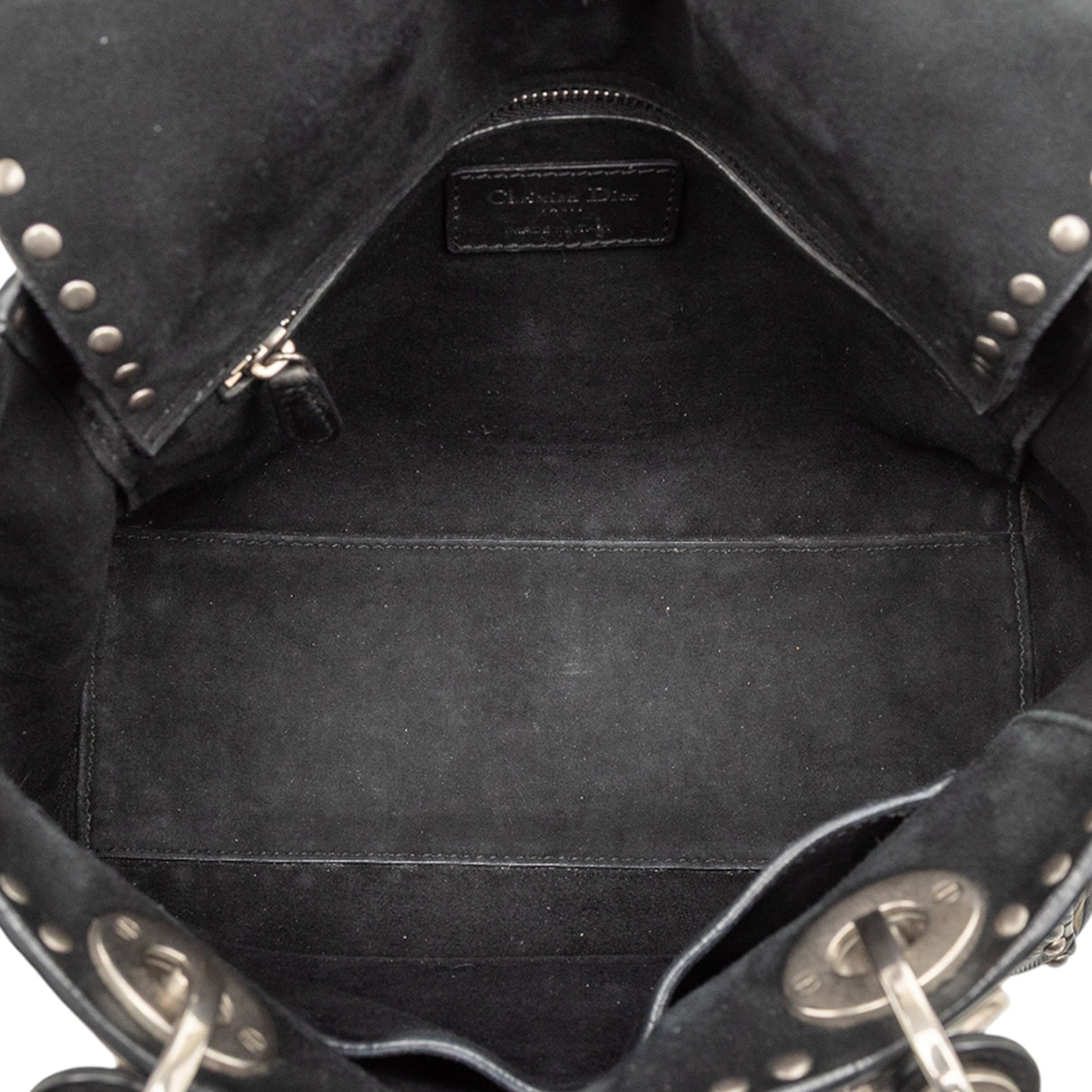 Black Dior Medium Calfskin Cannage Embossed Flower Studded Supple Lady Dior Satchel