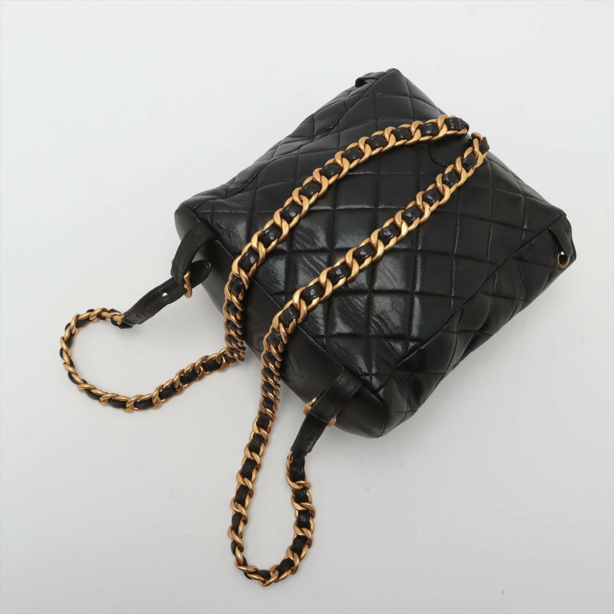 Chanel Black Lambskin Diamond-Quilted Flap Backpack