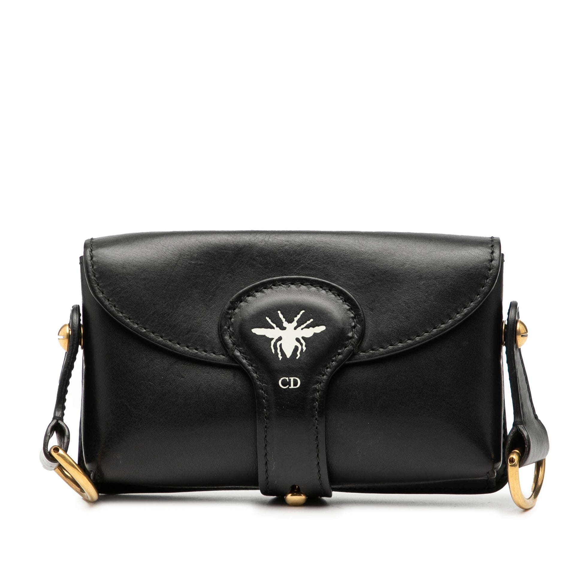 Black Dior Mini Leather D Bee Saddle Bag