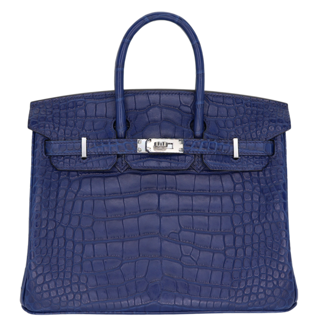 Hermes25cm Birkin Bleu Saphir Matte Alligator Palladium Hardware