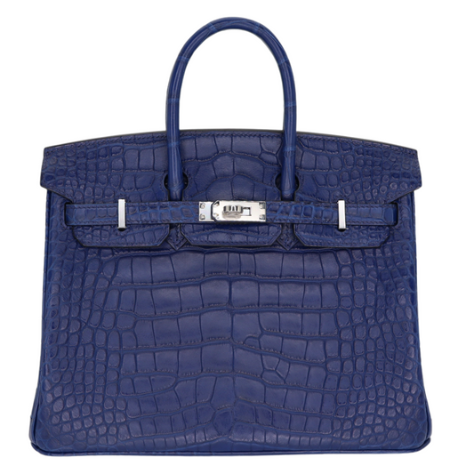 Hermes25cm Birkin Bleu Saphir Matte Alligator Palladium Hardware